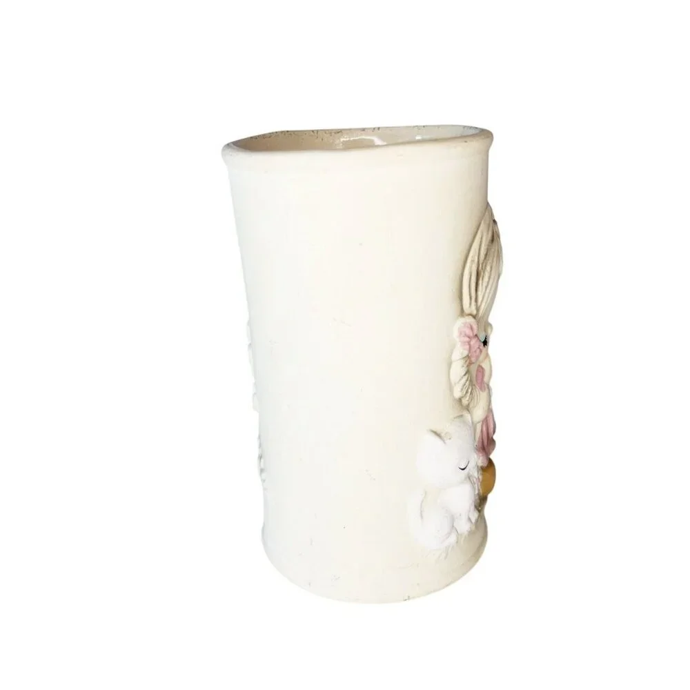 Vintage UCTCI Japanese Bisque Porcelain Vase Kawaii Girl & Kitten
